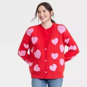 33 Degrees Valentine's Day Pink Hearts Graphic Cardigan - Red (27)